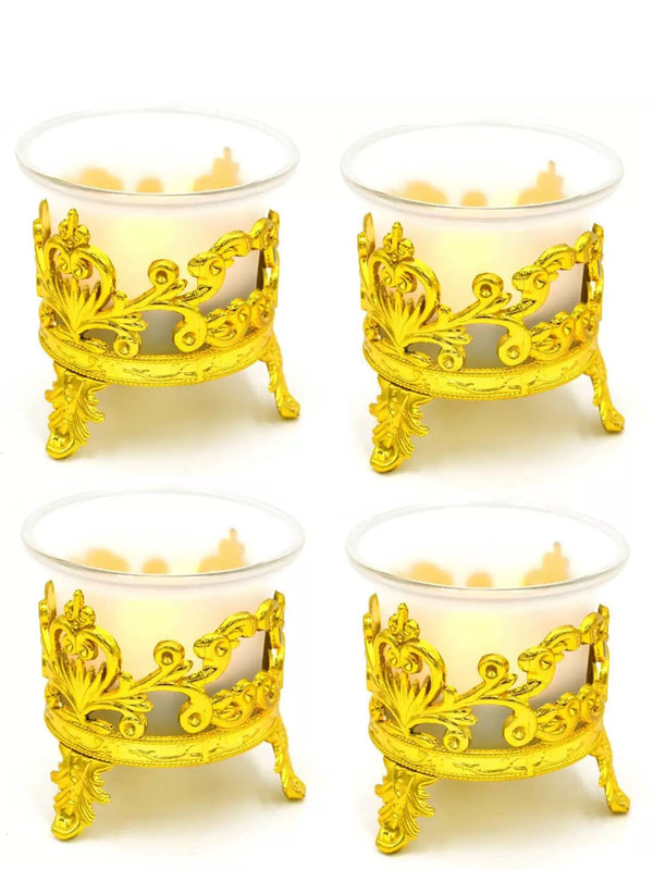 Set Of 4 Yellow & Transparent Self-Design