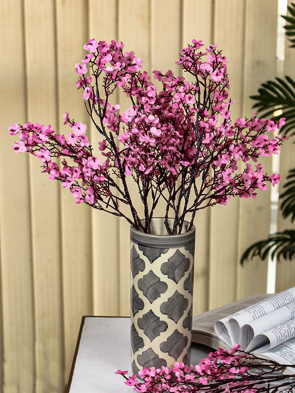 Set Of 5 Pink and Black Artificial Gypsophilia Flower Bunches Without Pot