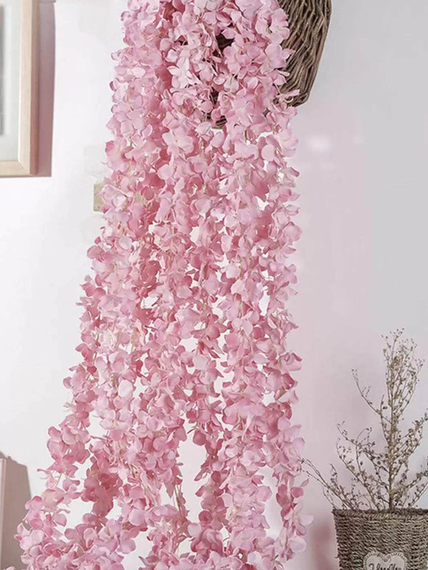 Set Of 6 Pink and Green Artificial Hanging Wisteria Flower-Strings