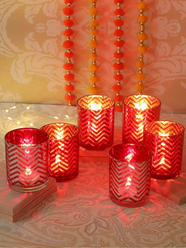Set Of 6 Red & Silver-Toned Decoartive