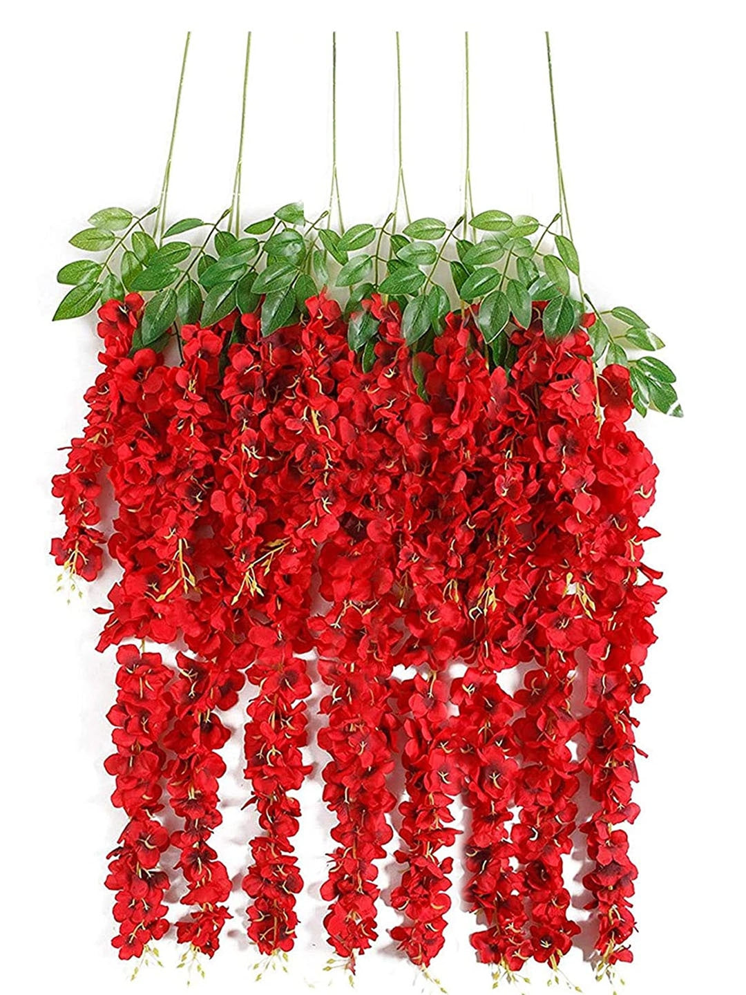 Flowe String Buy | Set Of 6 Red and Green Artificial Hanging Wisteria Flower-Strings ...