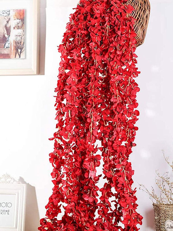 Set Of 6 Red and Green Artificial Hanging Wisteria Flower-Strings