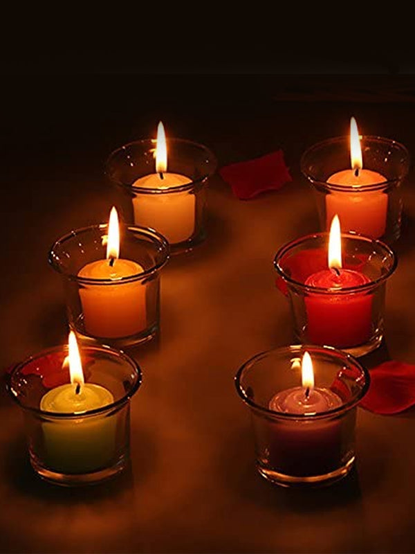 Set Of 6 Transparent Solid Glass Tea Light
