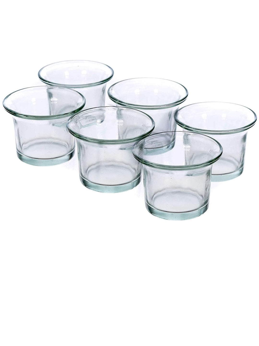Buy | Set Of 6 Transparent Solid Glass Tea Light | Tied Ribbons