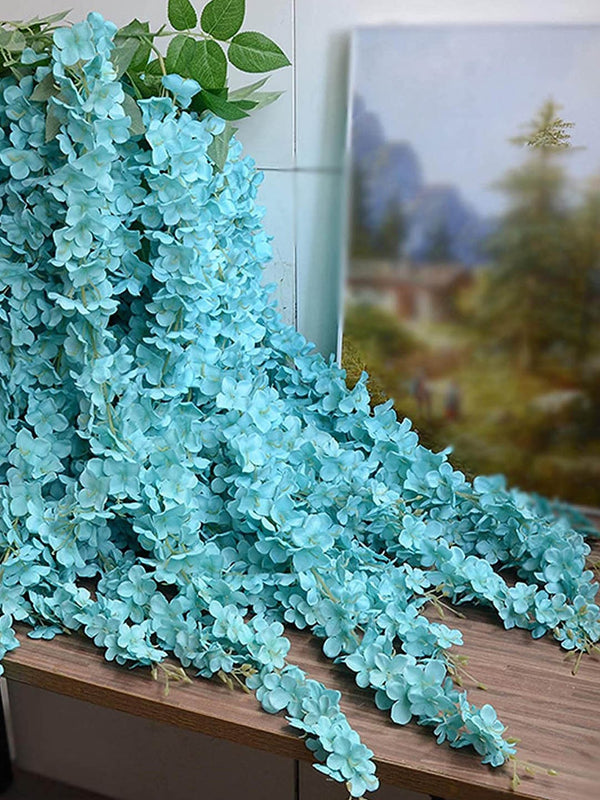 Set Of 6 Turquoise Blue and Green Artificial Hanging Wisteria Flower-Strings