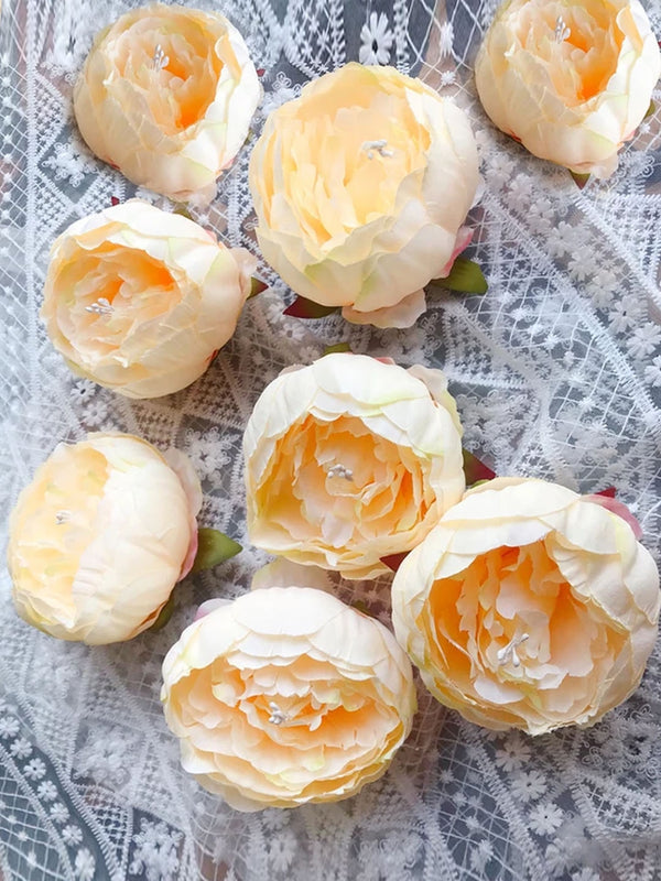 Set Of 8 Peach-Coloured Decor Artificial Peony Rose Flower Heads