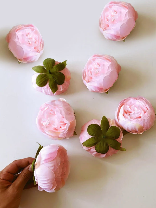 Set Of 8 Pink Peony Decorative Flower Heads