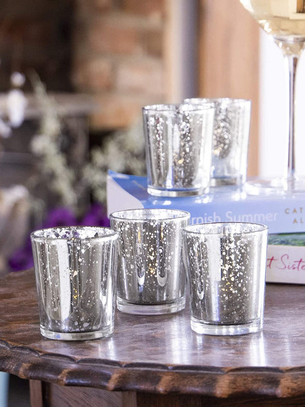 Set of 12 Silver-Toned Glass Tea Light Candle