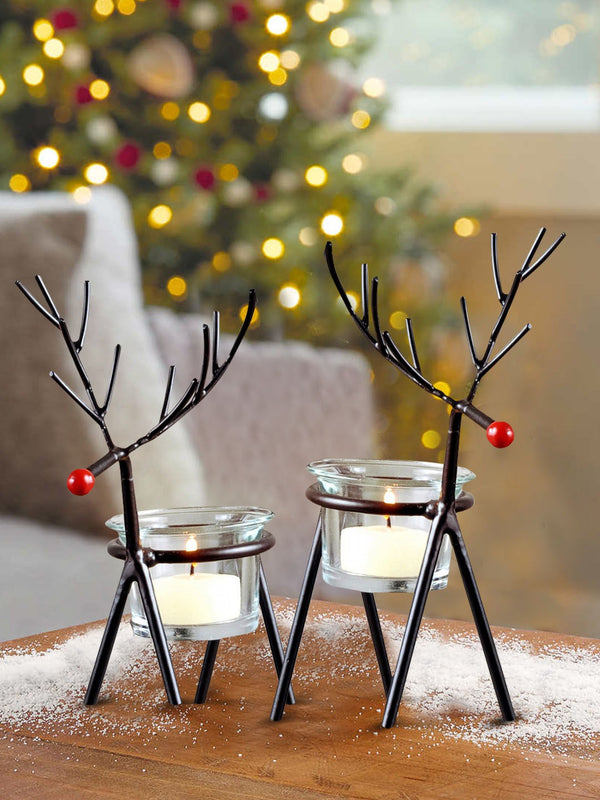 Set of 2 Black Reindeer Tealight