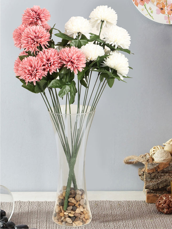 Set of 2 Decorative Artificial Flower Bunches With Glass Vase