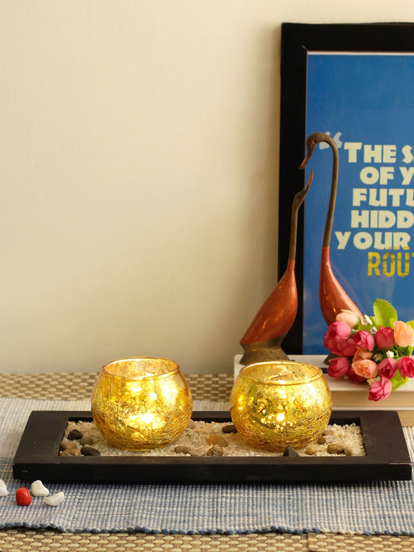 Set of 2 Gold-Toned Glass Tealight