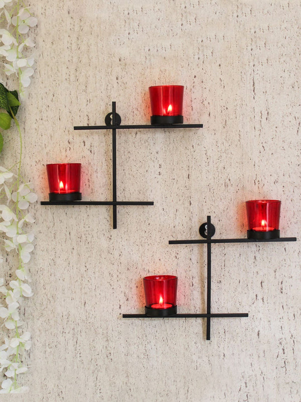 Set of 2 Red and Black Wall Hanging Tealight