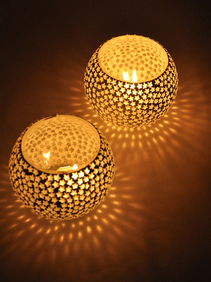 Set-of-2-White-Star-Mosaic-Glass-Tea-Light