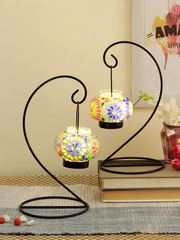 Set of 2 White & Black Tealight Candle Holder With Metal