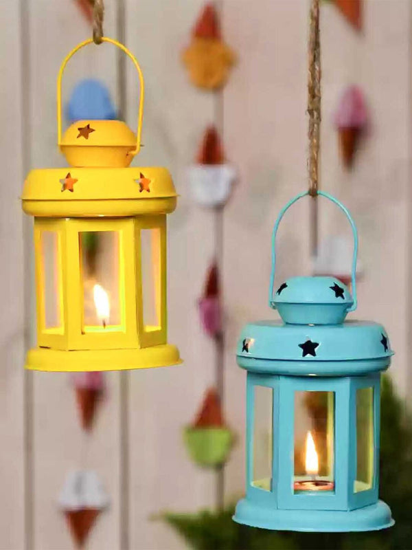 Set of 2 Yellow & Blue Lantern Tealight