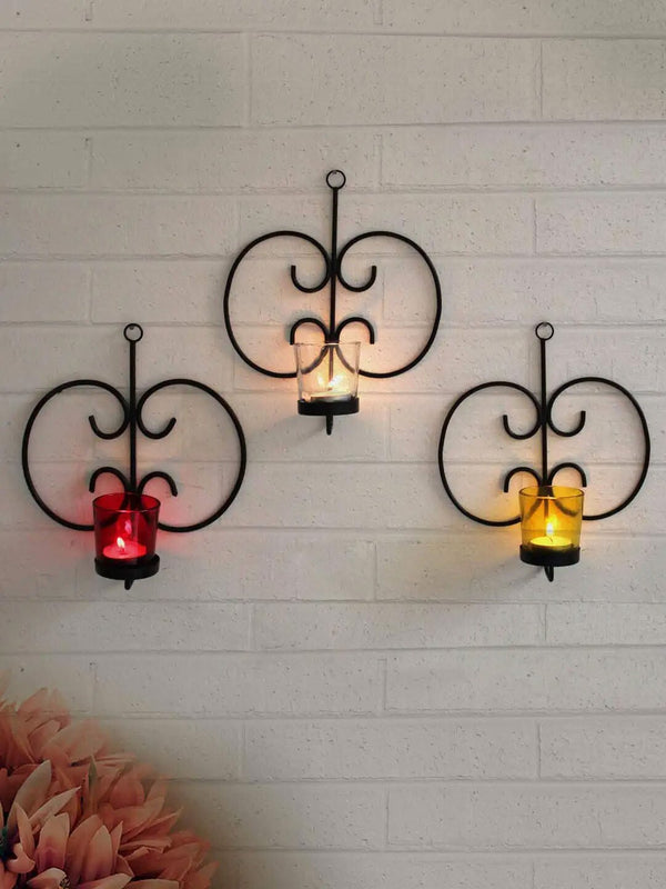 Set of 3 Black Wall Hanging Tealight Candle