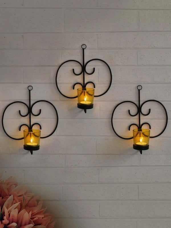 Set of 3 Black Wall Hanging Tealight Candle