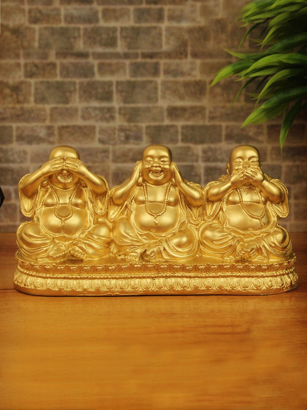 Set of 3 Gold-Toned Laughing Buddha Showpiece