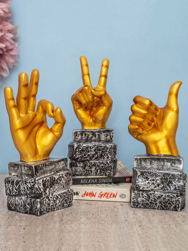 Set of 3 Hand Sign Statue Decorative Showpiece