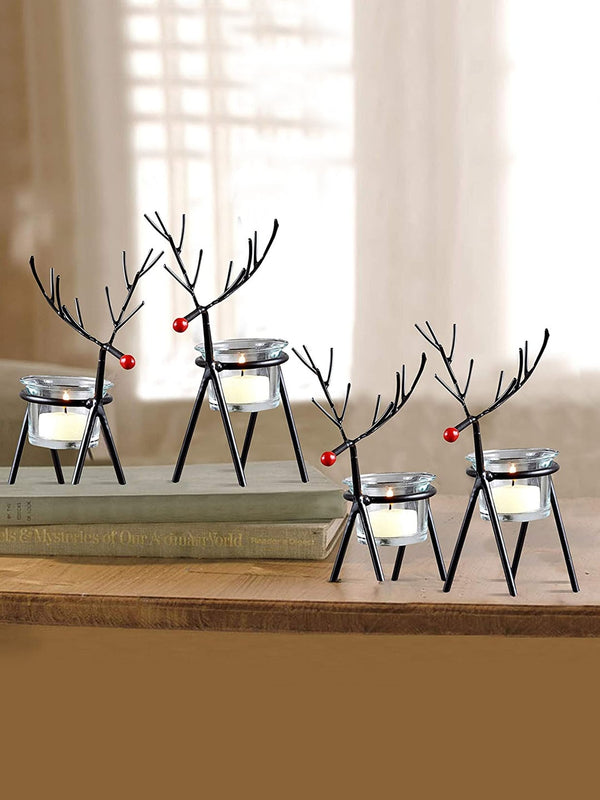 Set of 4 Black Reindeer Tealight Candle