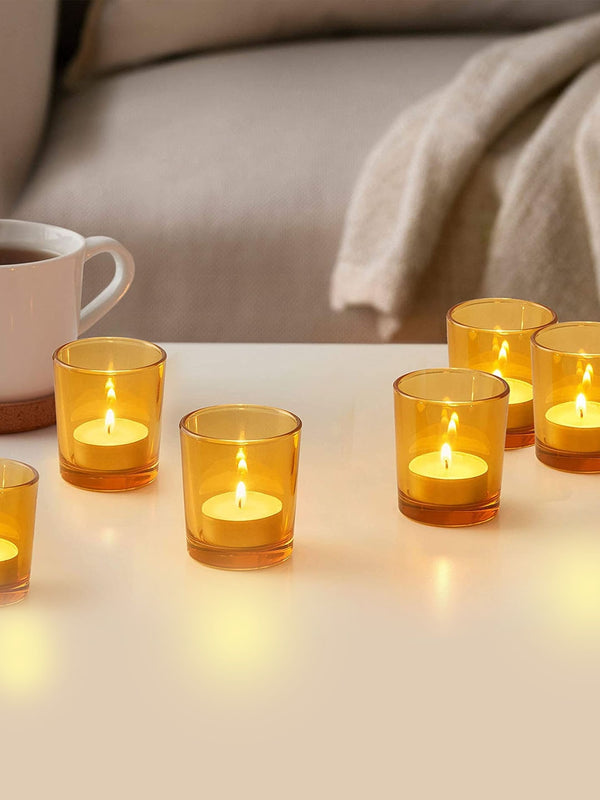 Set of 6 Yellow Glass Tea Light Candle