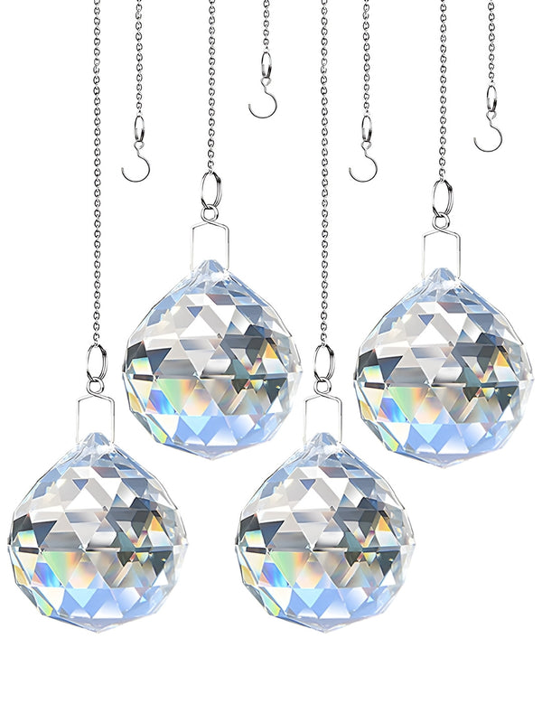 White 4 Pieces Clear Crystal Ball Prism Glass Fengshui Showpiece