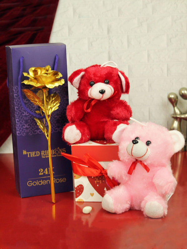 Red Valentine Special Golden Rose & Small Teddy