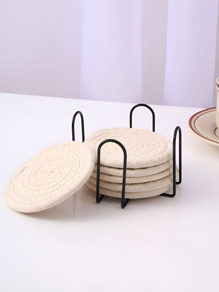 Coasters Ribbon Buy | Cream Coloured 6 Pieces Round Coasters | Tied Ribbons