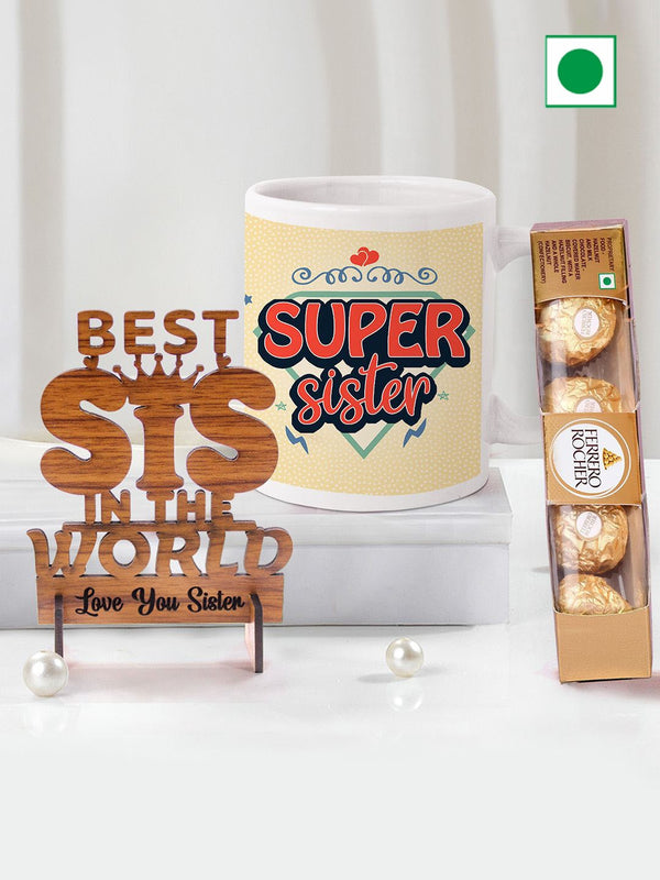 Printed Coffee Mug & Showpiece with Chocolate Raksha Bandhan Gift Set