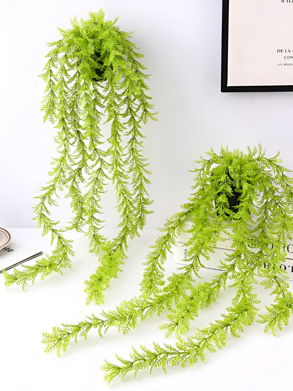 Green 2 Pieces Hanging Fern Artificial Plant With Pot