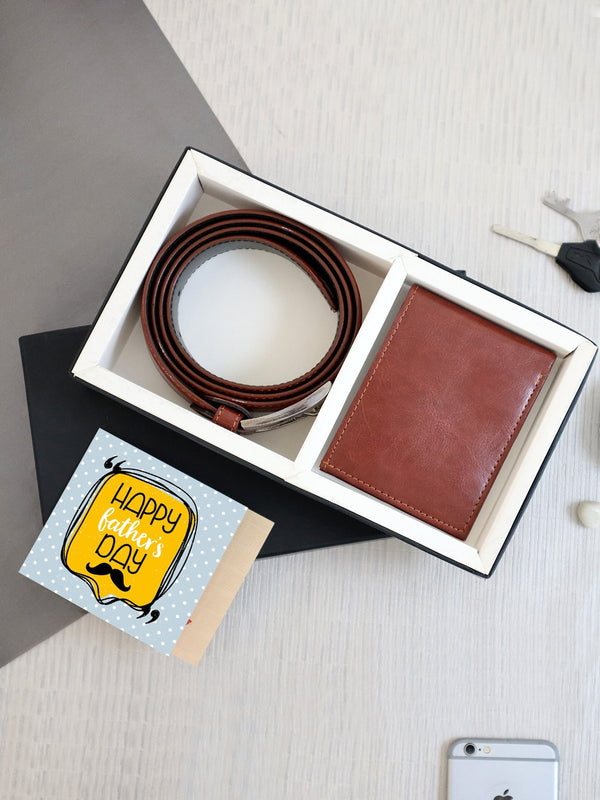Brown and yellow  belt with wallet Fathers Day Gift