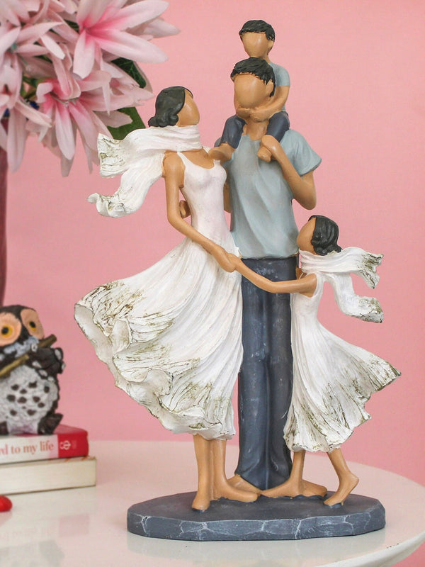 White and Blue Handcrafted Romantic Couple With Kids Family Showpiece