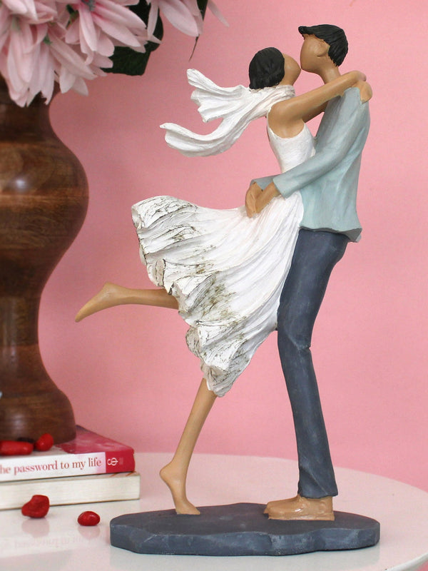 White and Brown Handcrafted Romantic Love Couple Showpiece