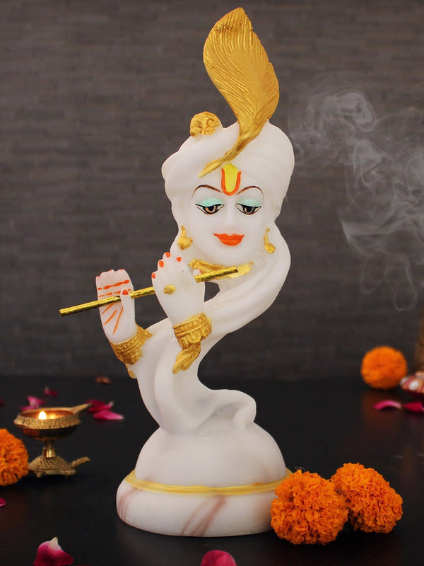 White and Gold-Toned Lord Krishna Idol Showpiece