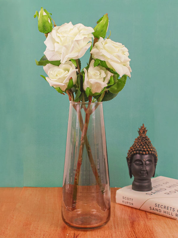 White and Green Set of 2 Artificial Rose Flowers Sticks Without Vase