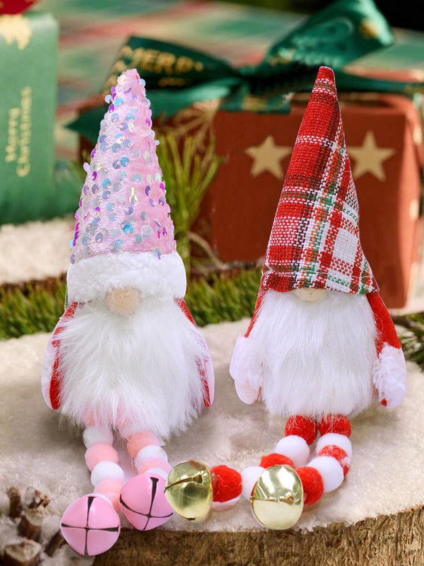 2-Pcs Pink & Reds Christmas Santa Claus Snowman Festive Decor