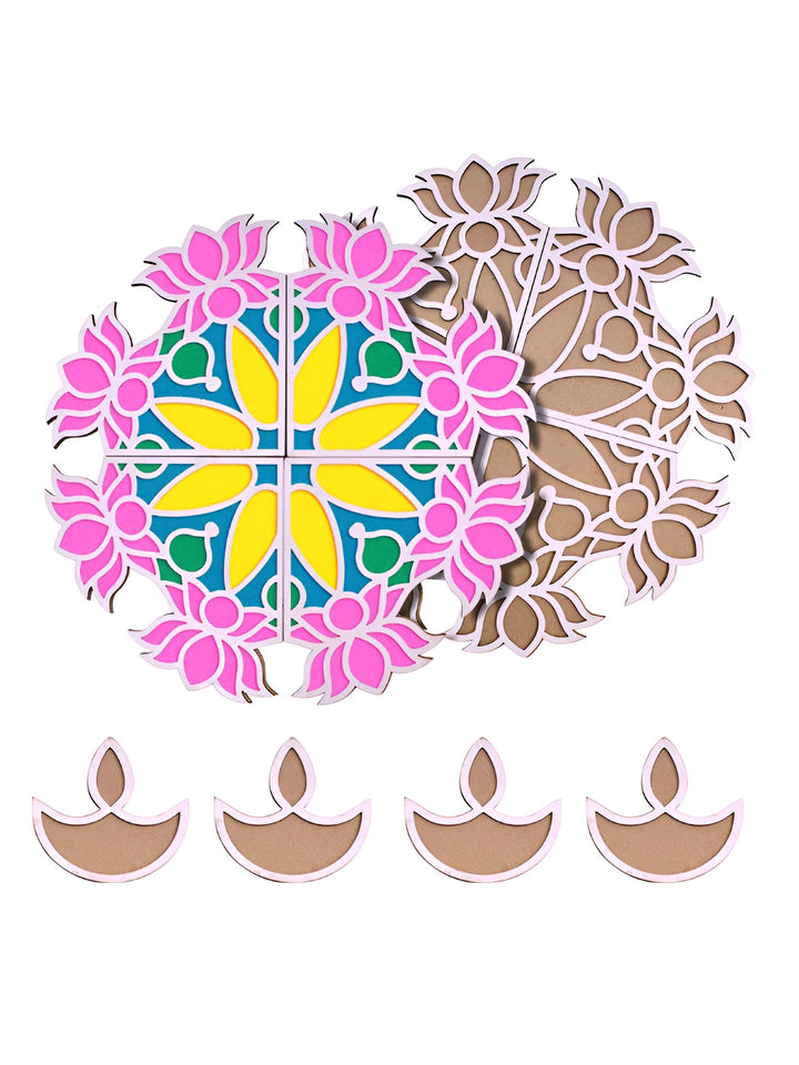 Cancer Ribbon Rangoli Buy | 2-Pcs Pink & Blue Wooden Rangoli Mats | Tied Ribbons