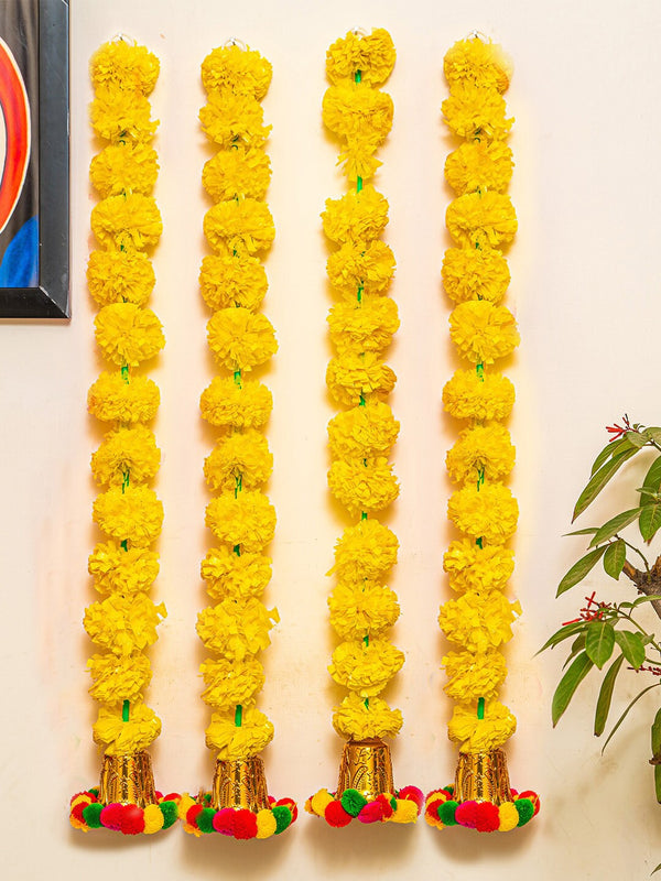 Yellow Set of 4 Decorative Artificial Marigold Flowers Garland