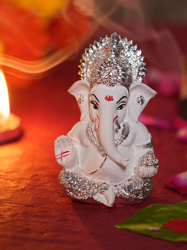Yellow and Red Diwali Decoration Mini Lord Ganesha Idol Statue Showpiece Gift Set