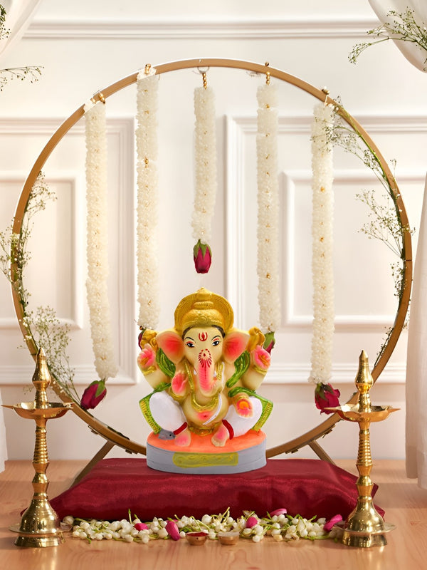 Yellow Circular Backdrop Stand Frame For Ganesh Chaturthi Festival Decoration