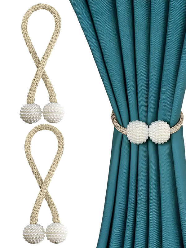 Yellow & White 2 Pieces Textured Curtain Tie-Backs