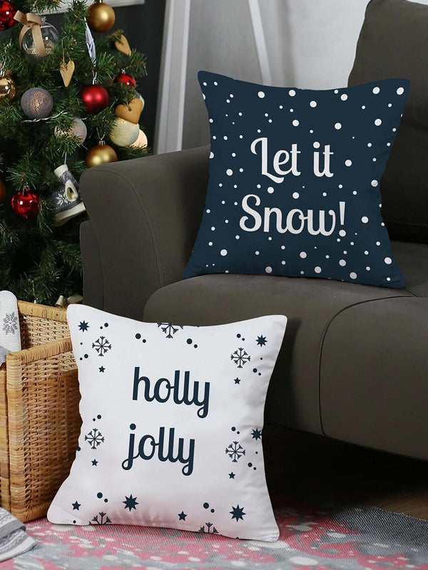 White & Black Set of 2 Christmas Decoration Printed Square Cushion Covers