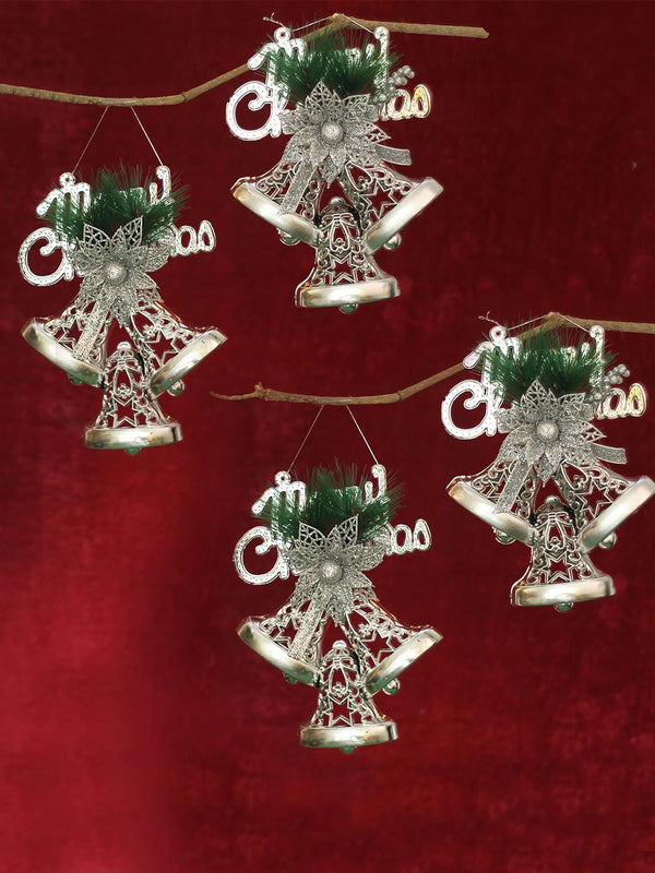 Unisex Silver-Toned & Green Set Of 4 Wall Door Hanging Bells