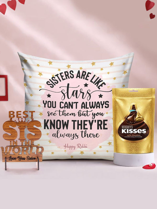 Printed Cushion & Showpiece with Chocolate Raksha Bandhan Gift Set