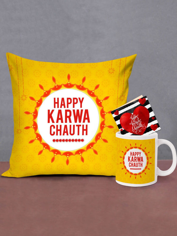 Yellow & White Printed Karwachauth Gift Set