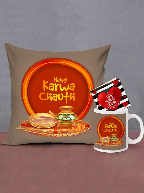 Grey & Red Printed Karwachauth Gift Set