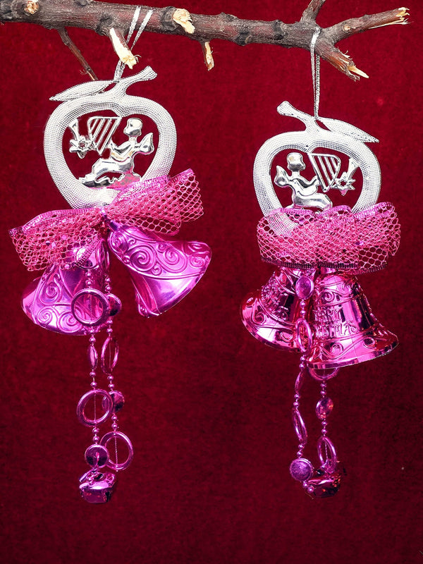 Pink Set of 2 Christmas Decoration Wall Door Hanging Bells