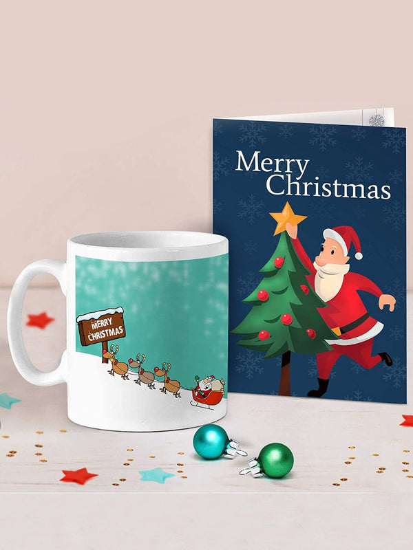 Christmas Printed Coffee Mug with Greeting Card Gift Pack