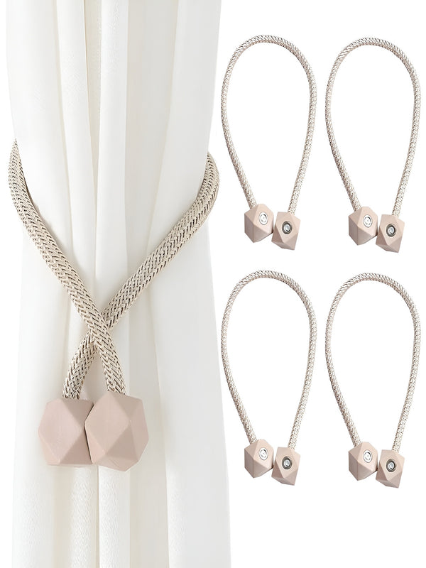 Beige 4 Pieces Textured Curtain Tie-Backs