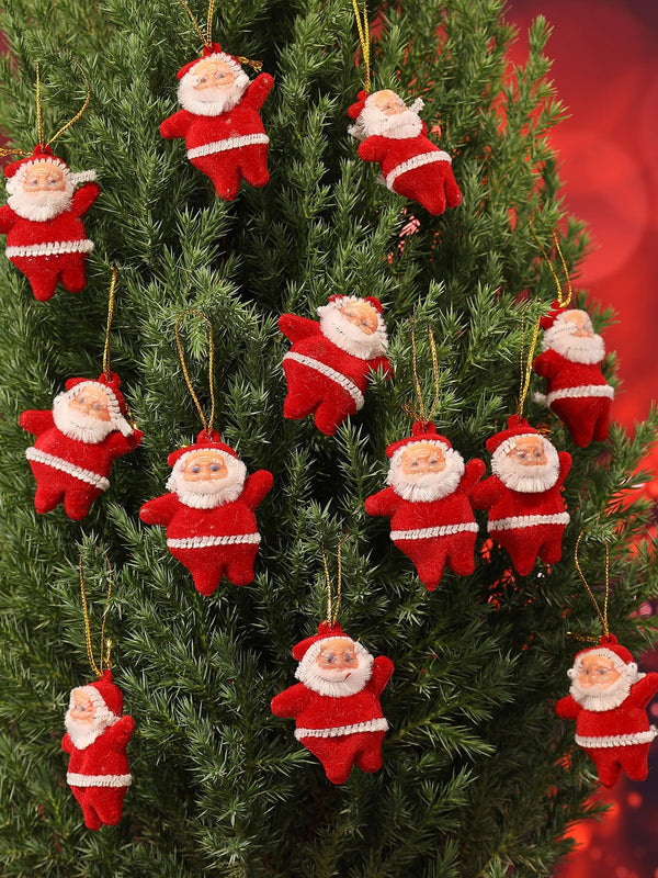 Red Set of 12 Mini Santa Christmas Tree Decoration